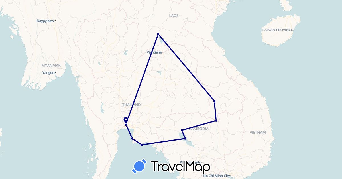 TravelMap itinerary: driving in Cambodia, Laos, Thailand (Asia)